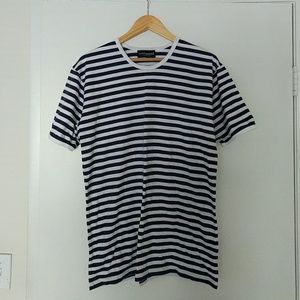 Navy and white striped crew neck t-shirt